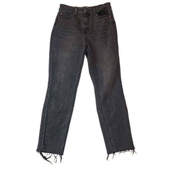 H&M Faded Black Denim Jeans Raw Hems with Fringe Women Size 8 EUC - Picture 1 of 11